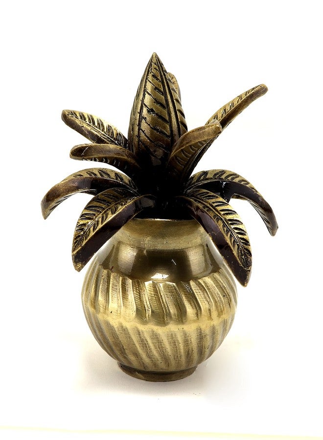Two Moustaches 5 Inches Brass Mangal Kalash with Coconut Showpiece, Kalash for Pooja, Standard, Pack of 1 - Image 1